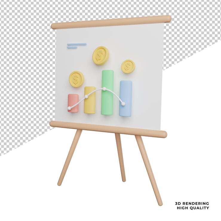 PSD ilustração de renderização 3d do ícone de visão lateral da porcentagem de crescimento financeiro com fundo transparente