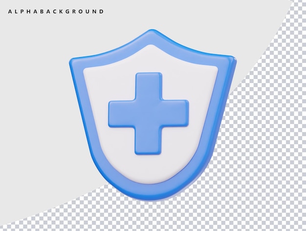 Ilustração de renderização 3D do ícone do escudo médico