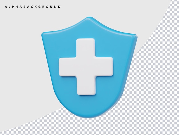 Ilustração de renderização 3D do ícone do escudo médico