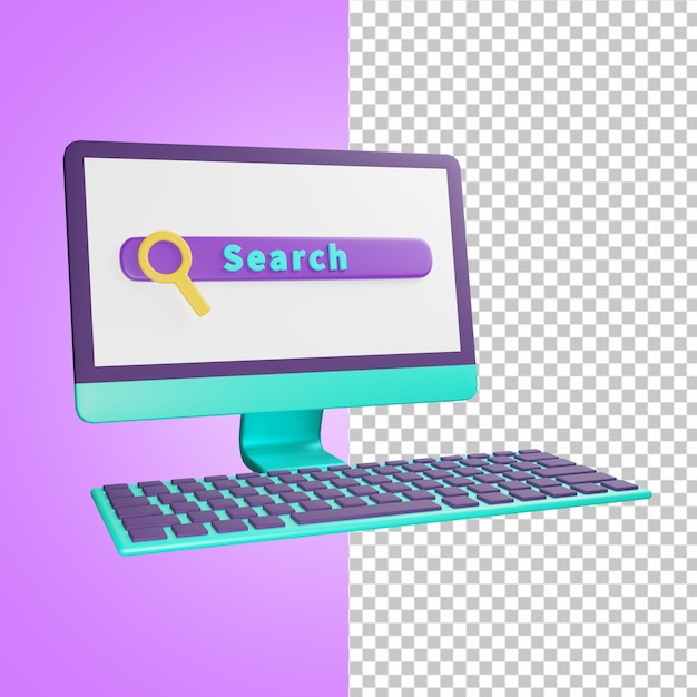 Ilustração de renderização 3d do Mac com barra de pesquisa