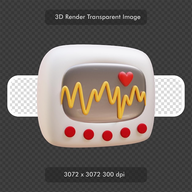 Ilustração de renderização 3d do monitor de frequência cardíaca