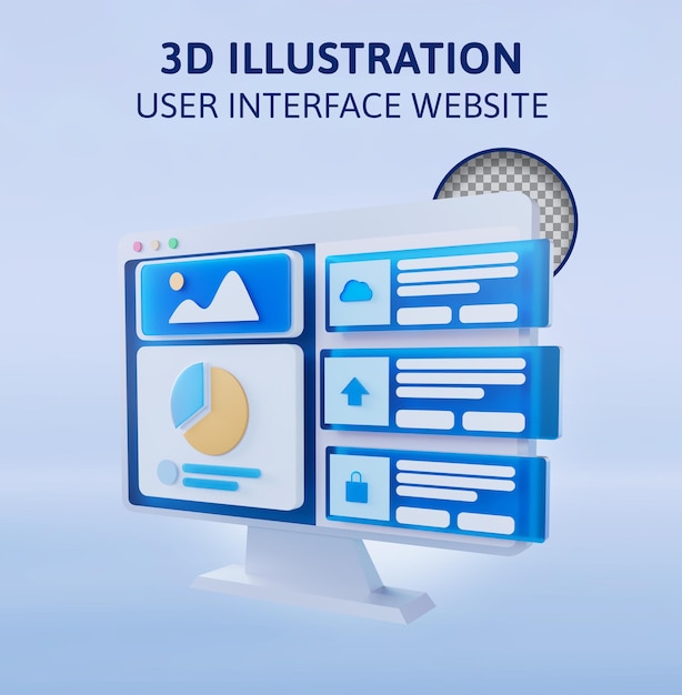 PSD ilustração de renderização 3d do site da interface do usuário