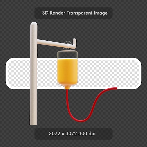 Ilustração de renderização 3d do tubo intravenoso líquido suspenso