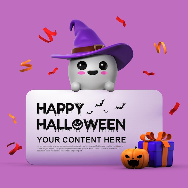 Ilustração de renderização 3d feliz dia das bruxas, modelo de plano de fundo do banner de halloween