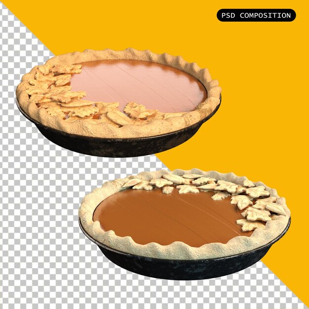 Ilustração de renderização 3d isolada da torta de abóboras psd