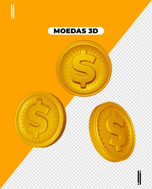 PSD ilustração de renderização 3d isolada do ícone de moeda de ouro do sinal de dólar psd