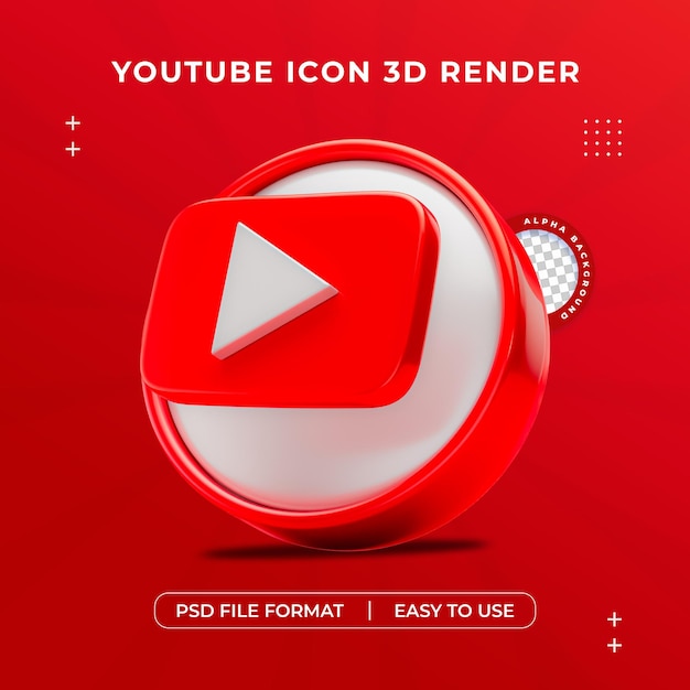 PSD ilustração de renderização 3d isolada do ícone do logotipo do youtube