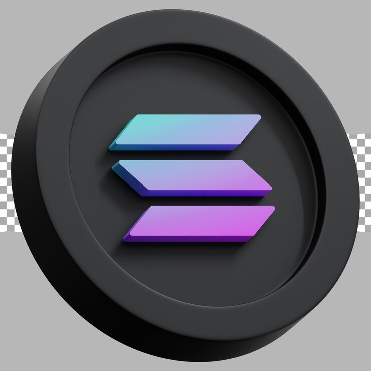 Ilustração de renderização 3D logotipo de criptografia solana