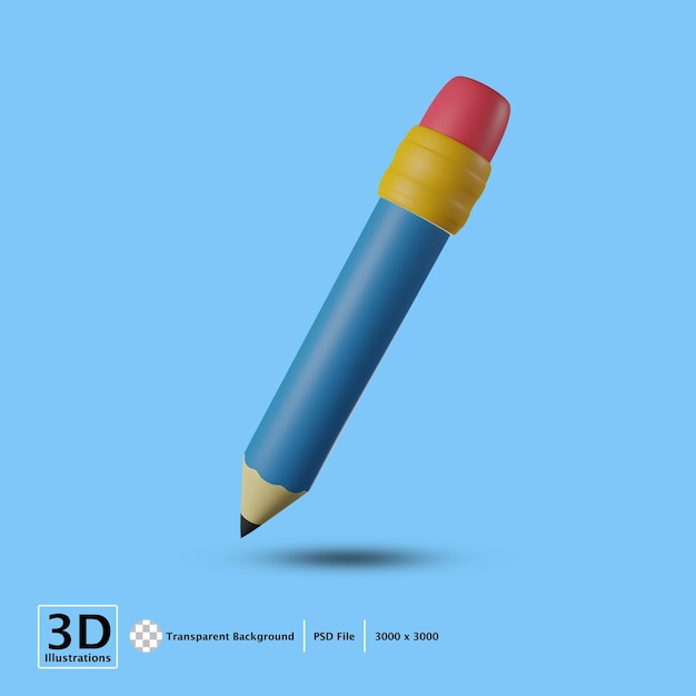 Ilustração de renderização de ícone de lápis 3d