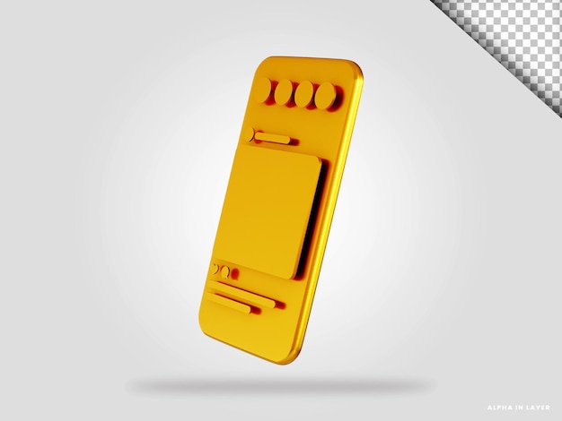 Ilustração de renderização de telefone dourado 3d isolada