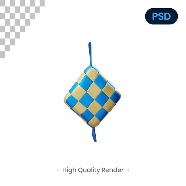 Ilustração de renderização em 3d árabe ketupat psd premium
