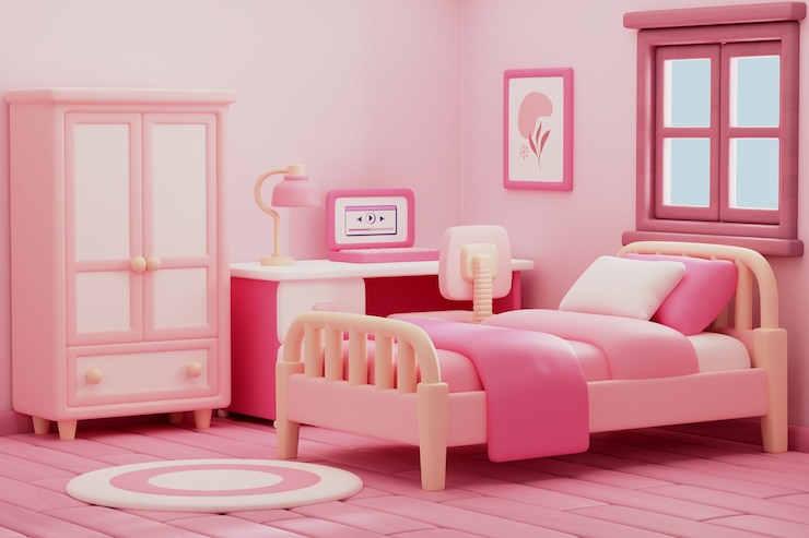 PSD ilustração de renderização em 3d da sala rosa