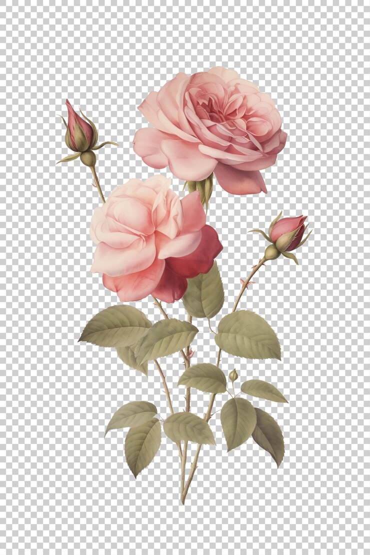 PSD ilustração de rosa botânica em um fundo transparente