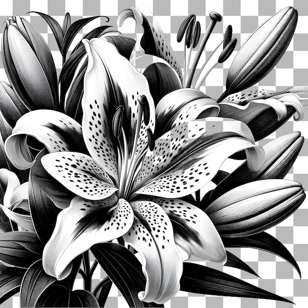 Ilustração de rosa com flores em lineart preto e branco png