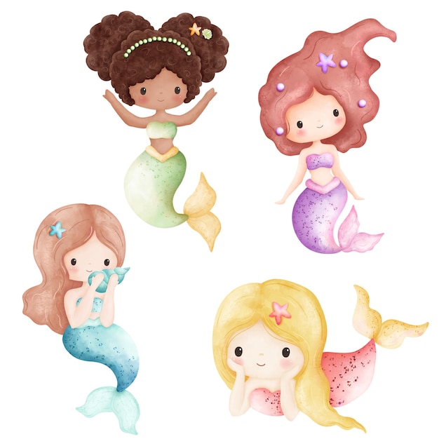 Ilustração de sereias aquarelas bonitas