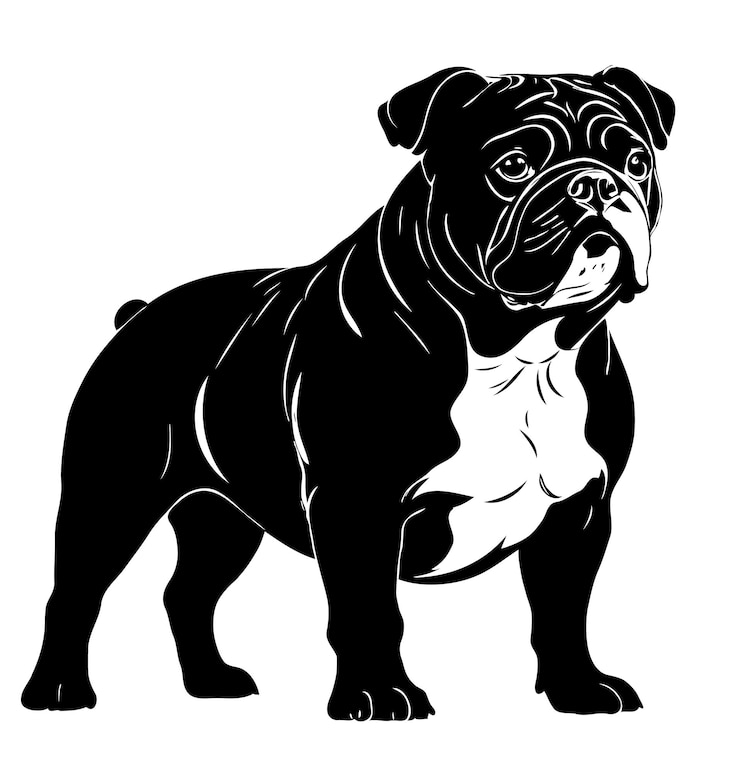 PSD ilustração de silhueta de bulldog inglês pet natureza