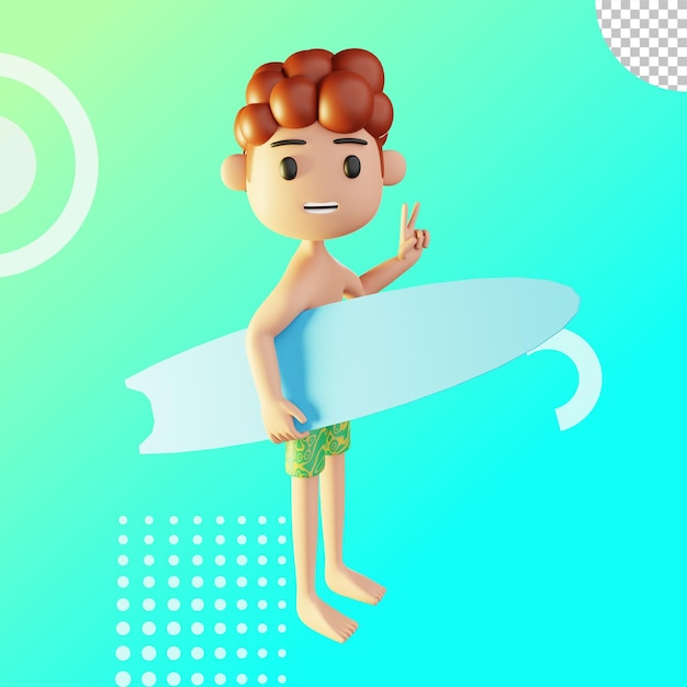 Ilustração de surf de menino 3d