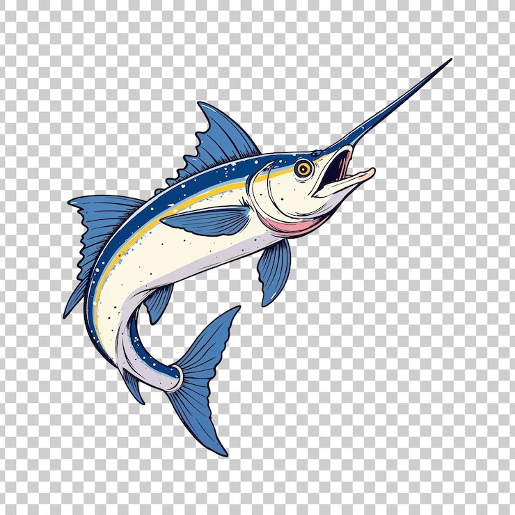 PSD ilustração de surpresa de peixe-espada em fundo transparente