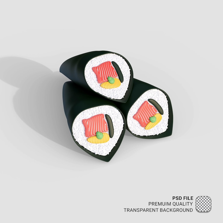 PSD ilustração de sushi de comida asiática de ícone 3d