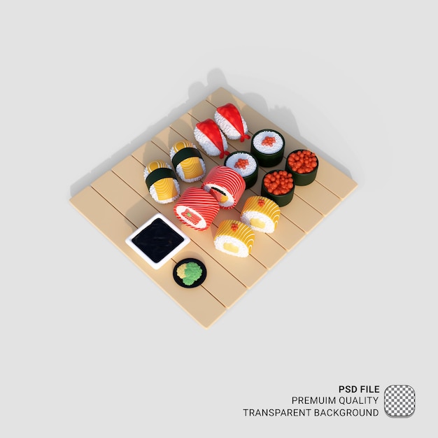 PSD ilustração de sushi de comida asiática de ícone 3d