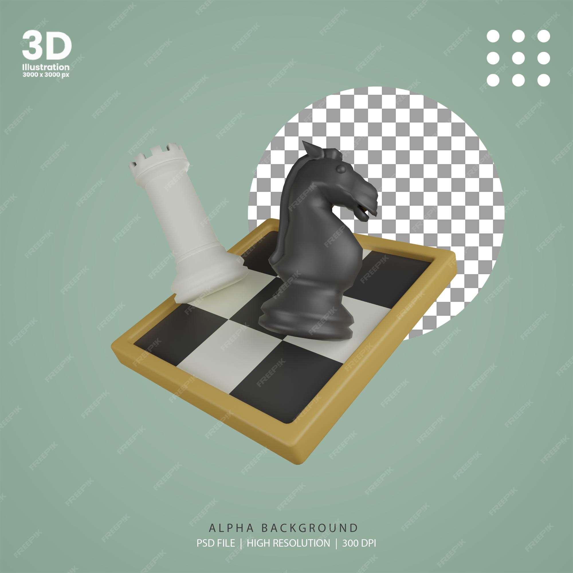 Mini tabuleiro de xadrez de renderização 3d com duas peças isoladas