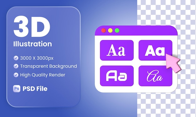 Ilustração de tipos de letra 3d estilizados com cursor