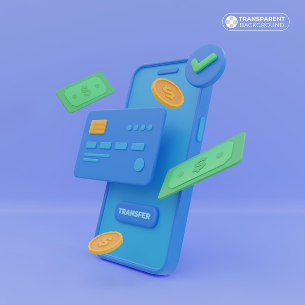 Ilustração de transferência usando um telefone celular com um clique Transferir dinheiro com banco móvel