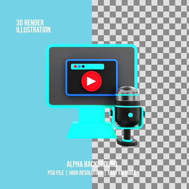 PSD ilustração de transmissão de vídeo em 3d