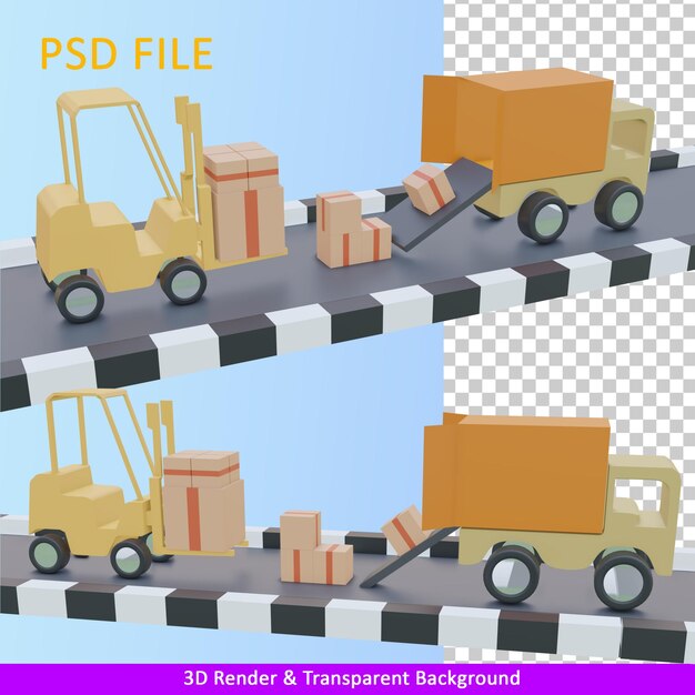 PSD ilustração de transporte de pacote de renderização 3d