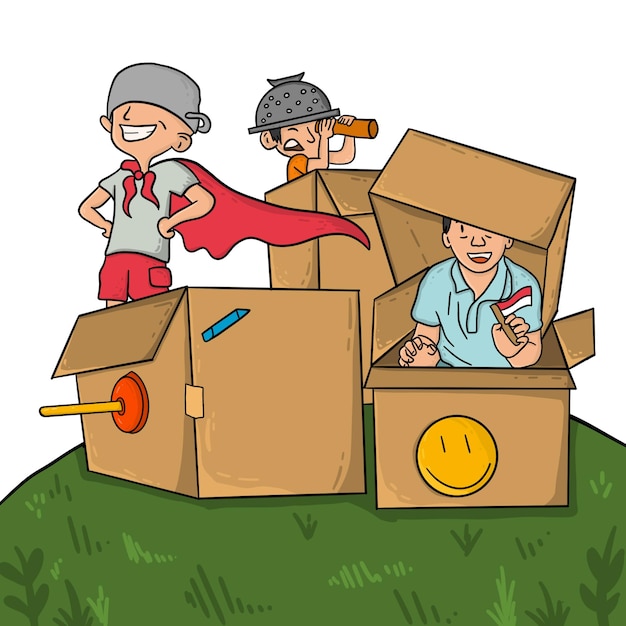 ilustração de três crianças brincando juntas