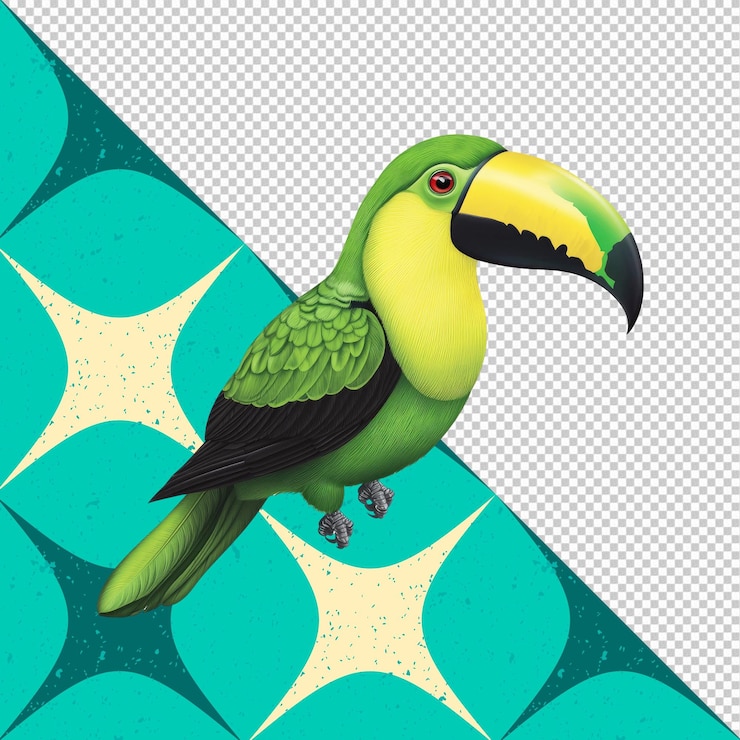 PSD ilustração de tucano verde vibrante arte de aves tropicais
