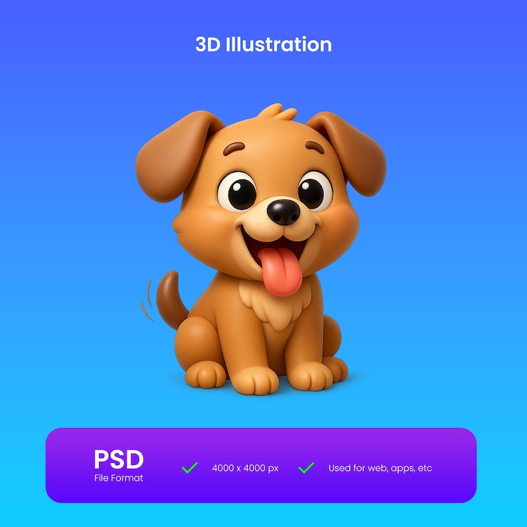 PSD ilustração de um cachorrinho de desenho animado sorridente