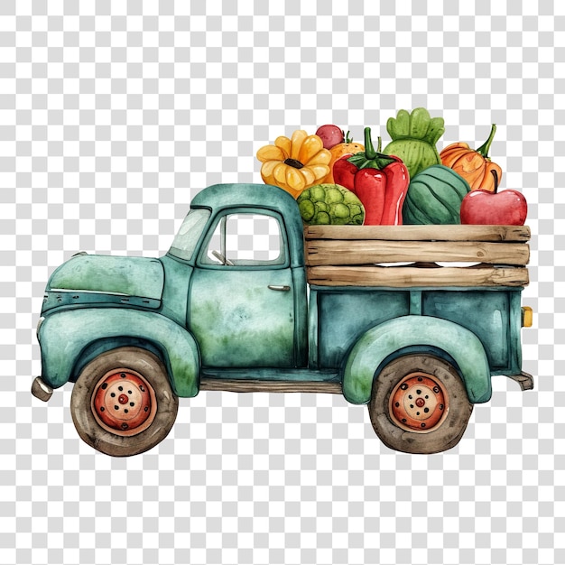 PSD ilustração de um camião transportando frutas e legumes isolado em fundo transparente png