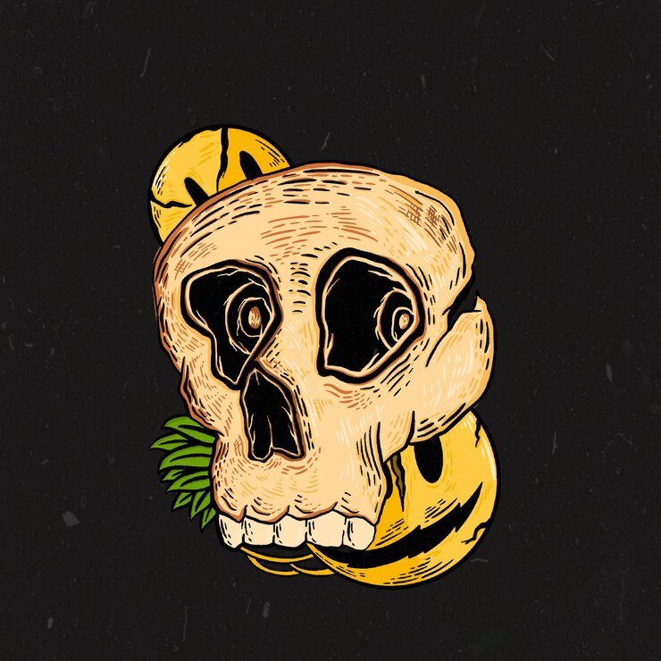 PSD ilustração de um crânio com um sorriso oculto emote