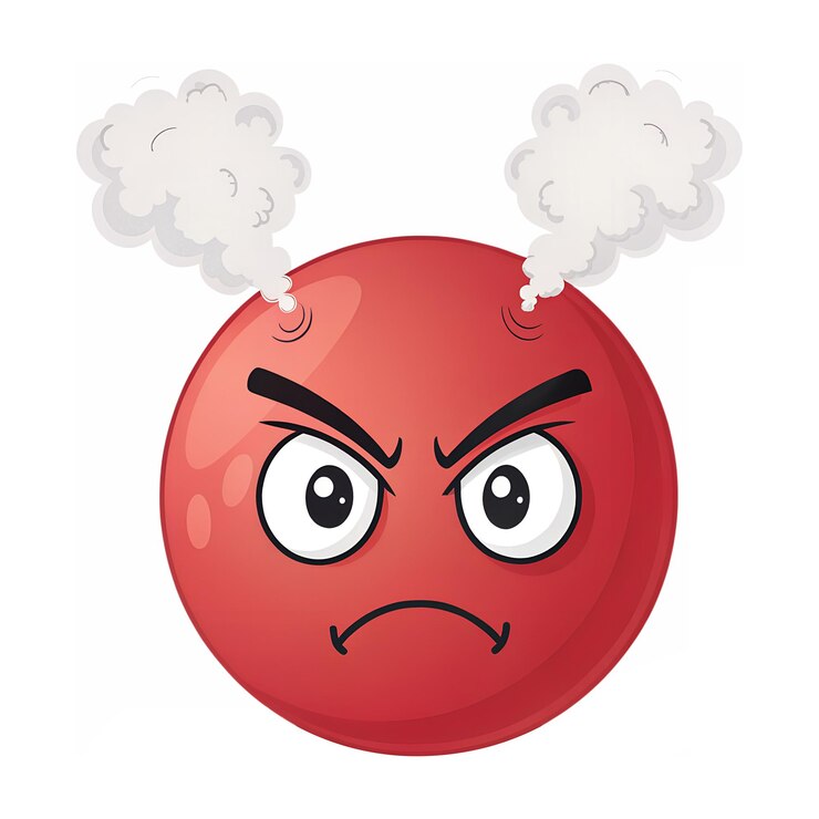 PSD ilustração de um emoticon de rosto vermelho com uma careta e vapor subindo de suas orelhas representando raiva intensa