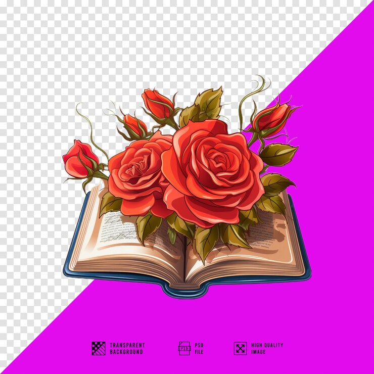 PSD ilustração de um livro grosso com uma rosa nele clipart vetorial transparente arquivo png