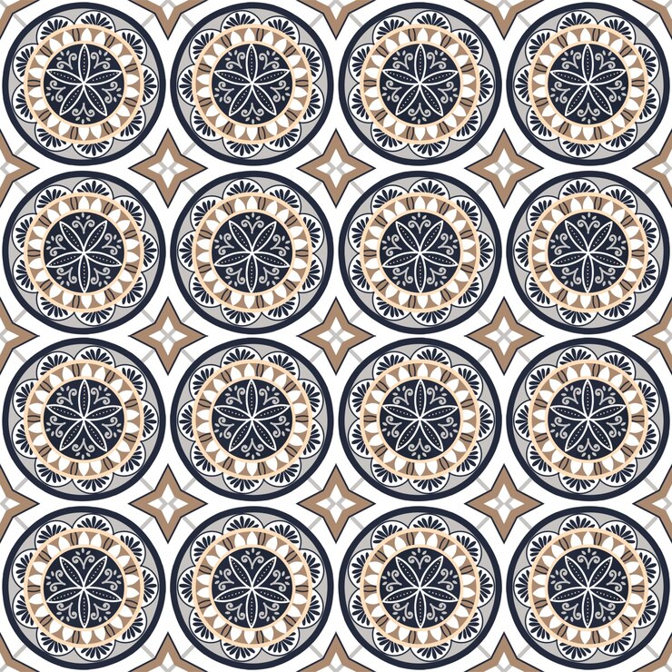 PSD ilustração de um padrão de azulejos com motivos florais geométricos abstratos em uma paleta de cores monocromáticas