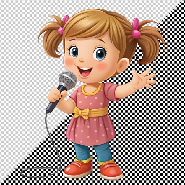 PSD ilustração de uma menina bonita cantando karaokê em fundo transparente