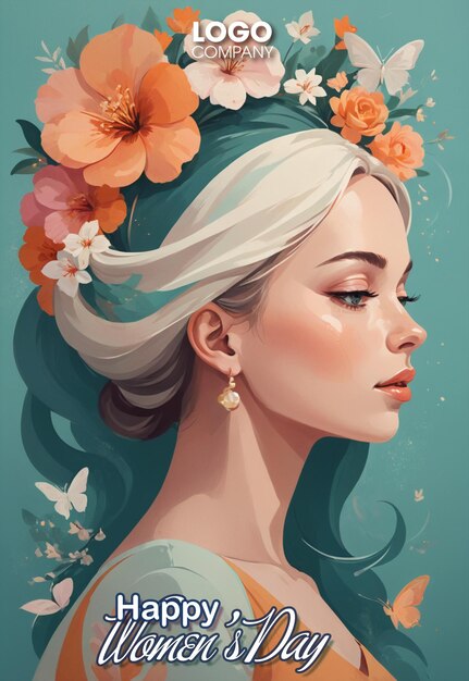 PSD ilustração de uma menina com flores para o dia da mulher