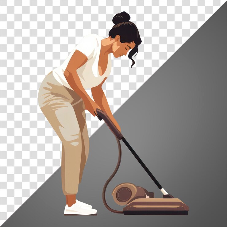 PSD ilustração de uma mulher a aspirar o chão