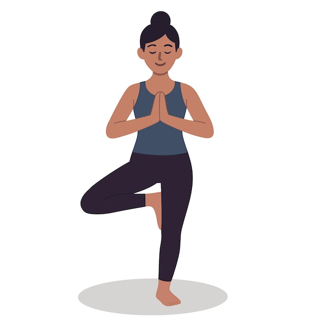 Ilustração de uma mulher fazendo yoga na postura da árvore
