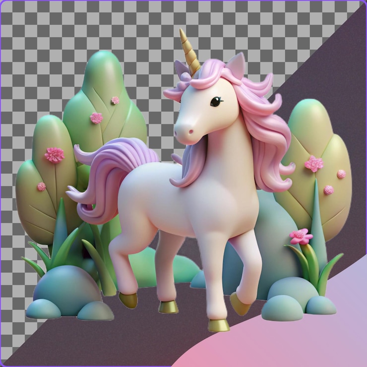 PSD ilustração de unicórnio em 3d no jardim mágico