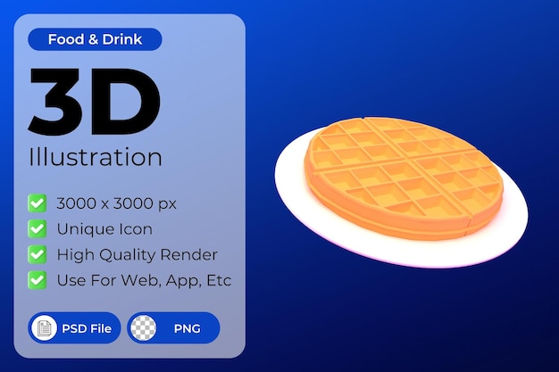 PSD ilustração de waffle 3d