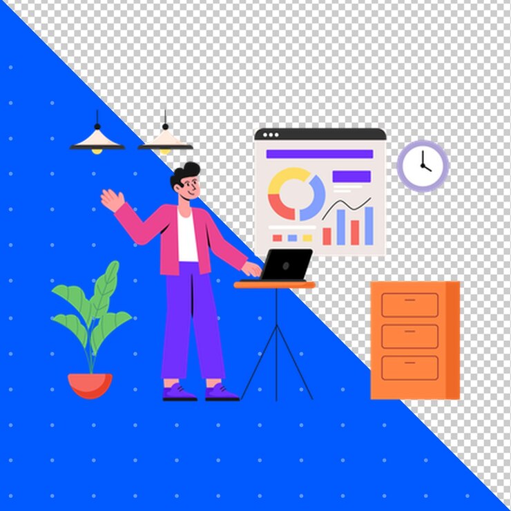 PSD ilustração desenhada à mão vector plano para trabalho escritório negócios e projetos png fundo transparente
