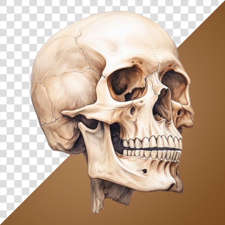 PSD ilustração detalhada de crânio humano em png