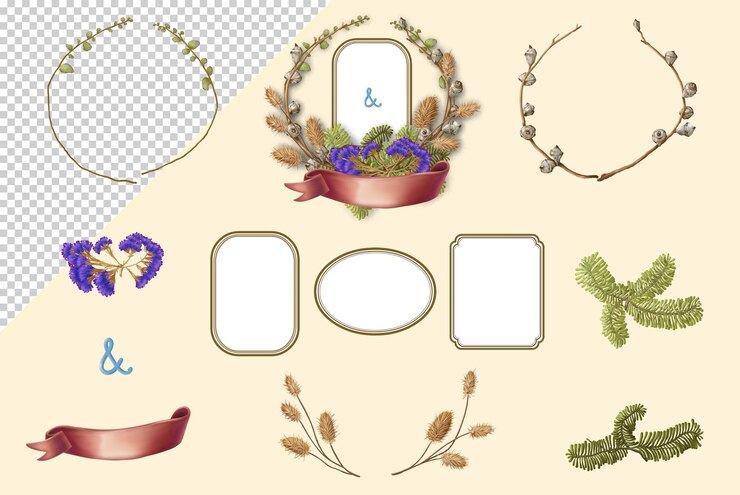 PSD ilustração digital em estilo aquarela de flor e elemento gráfico para modelo de cartão de casamento