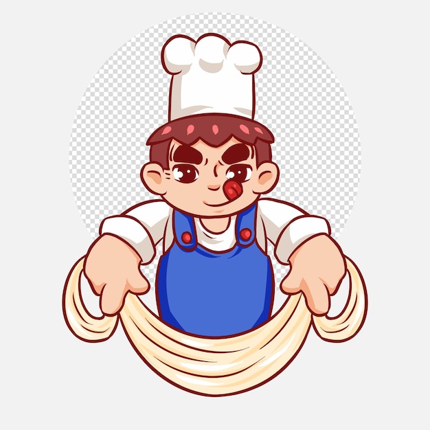 PSD ilustração do chef de desenho animado cozinhando comida de macarrão