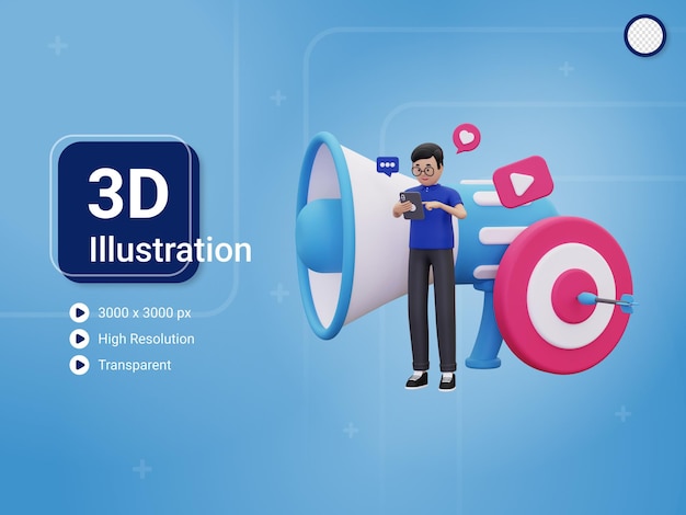 Ilustração do conceito de marketing digital 3D