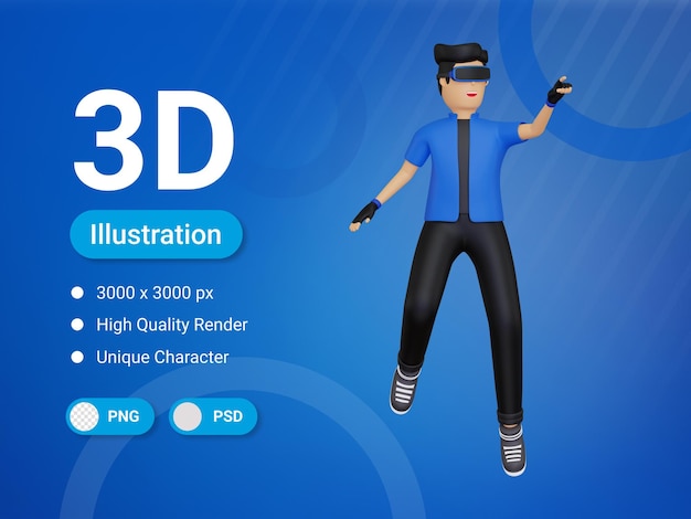 Ilustração do conceito do metaverso da experiência do menino 3d