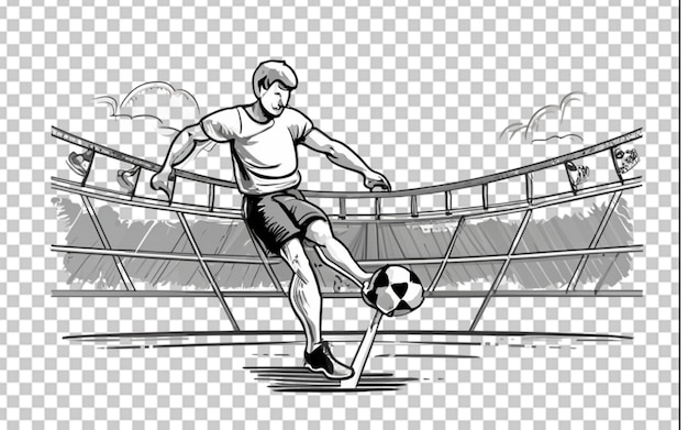 PSD ilustração do contorno de um jogador de futebol desenhado à mão